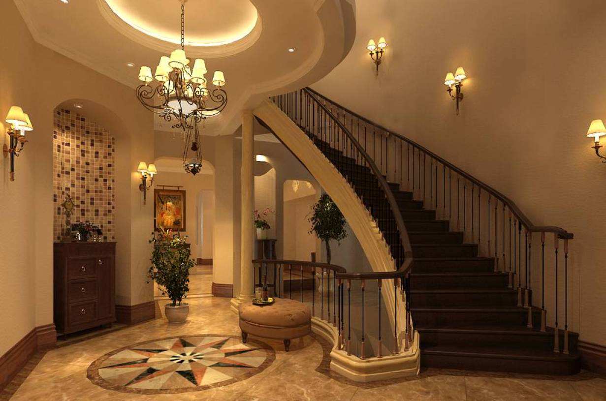 现代简约和雅致装饰配搭的别墅装修楼梯间设计方案