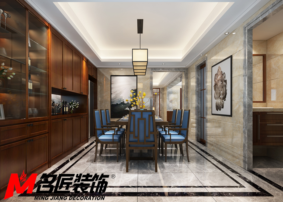 新中式风格室内装修设计效果图-御景江南三居133平米