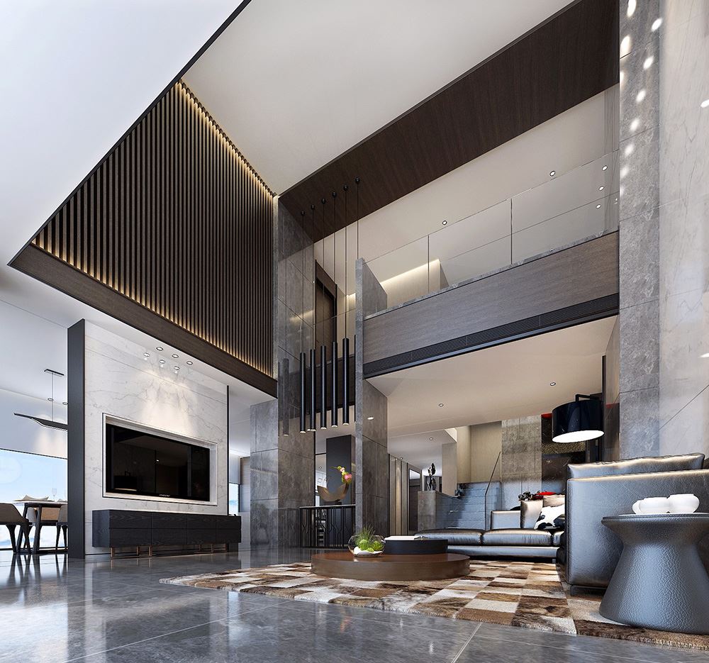 黑白灰现代简约风格室内装修效果图-天湖郦都别墅420平米