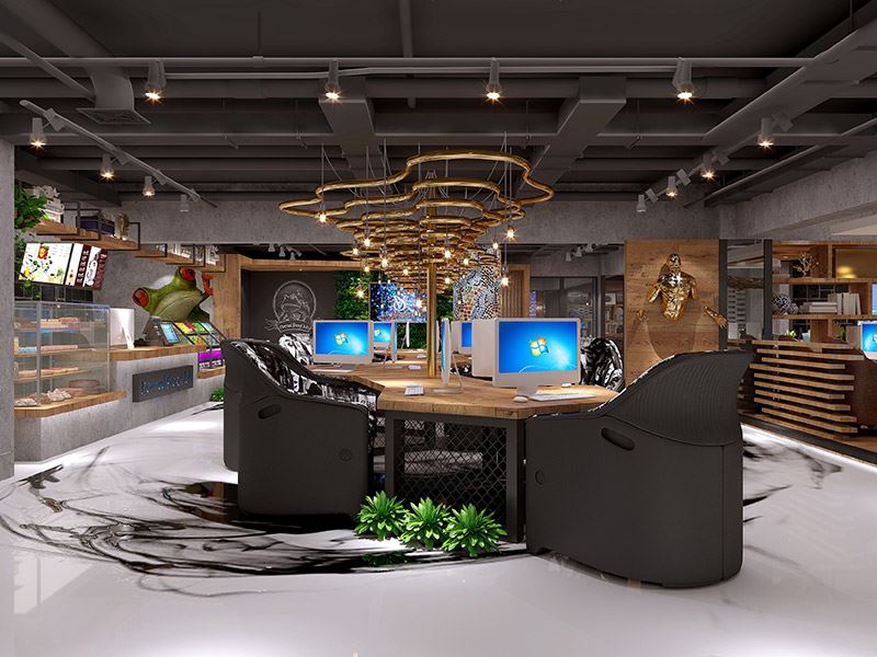 工业风格室内装修效果图-角蛙网咖办公空间1000平米