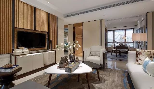 {地域}室内装修金沙半岛128平方米三居-现代中式风格室内设计家装案例