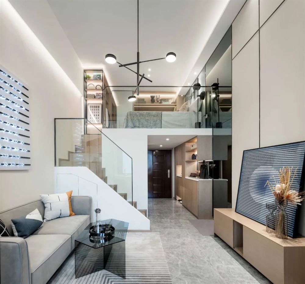 汇悦城41平米复式公寓-现代轻奢风格复式公寓室内装修设计