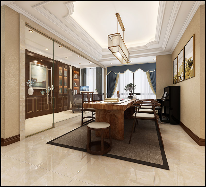 龙光天湖郦都复式240平米新中式风格装修案例-起居室