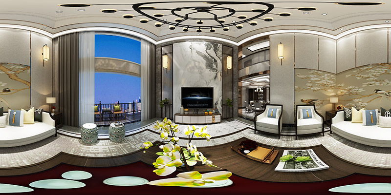 黄岐中南海晖园别墅320平米新中式风格室内装修案例-客厅