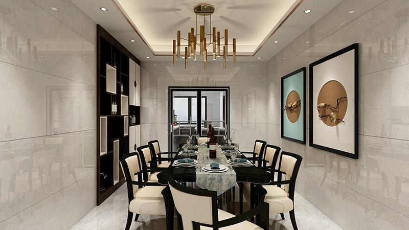 新中式风格室内装修效果图-美的翰城四居155平米-餐厅