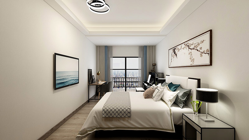 新中式风格室内装修效果图-美的翰城四居155平米-卧室
