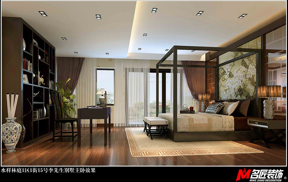 东祥林庭别墅430平米新中式风格装修案例-主卧