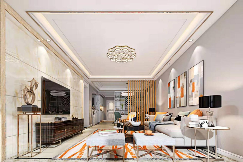 轻奢风格室内装修效果图-时代锋尚平层175平米-客厅