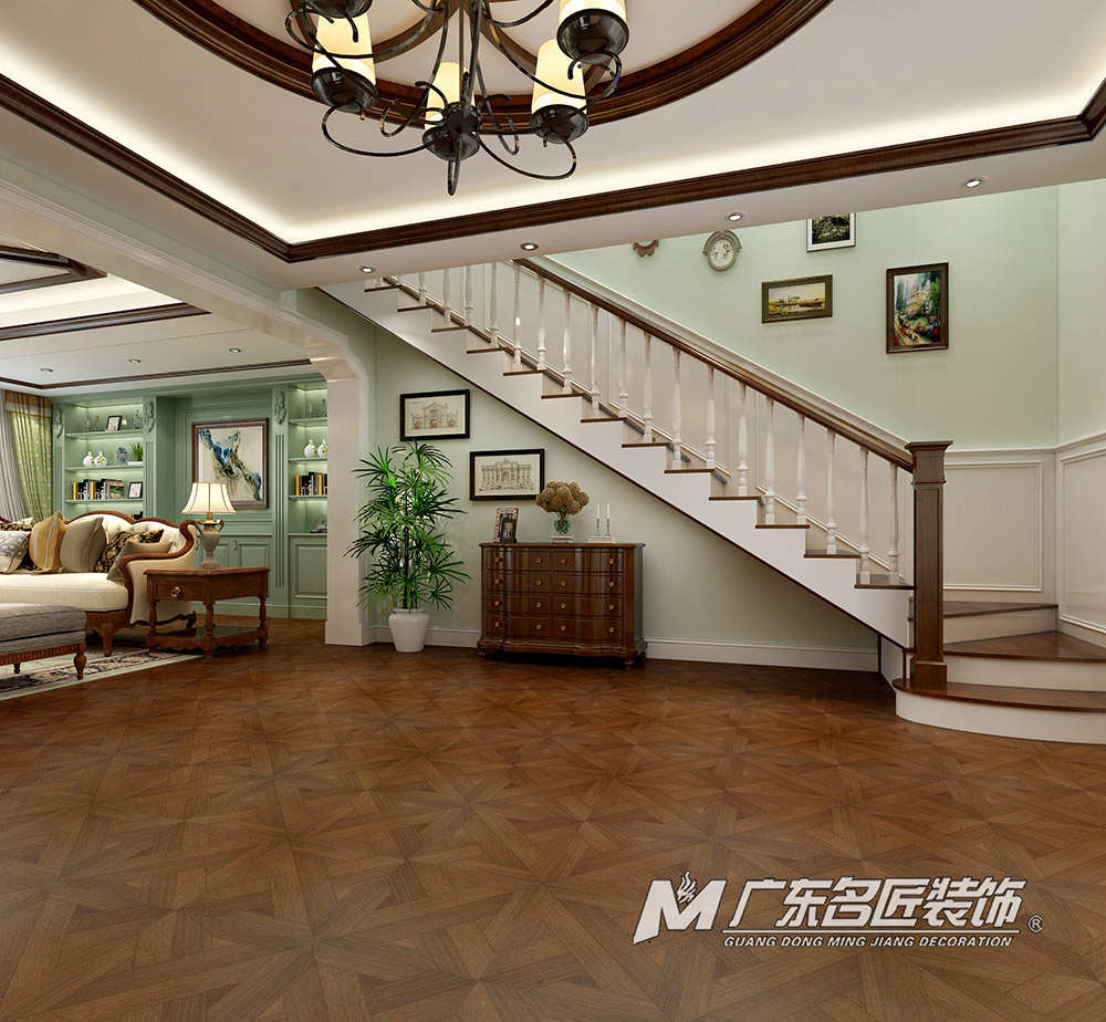 九号别墅410平米美式乡村风格装修案例-楼梯
