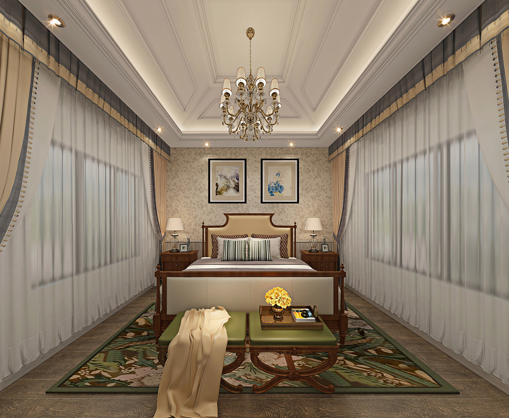 包头小白河别墅320平米简美风格装修案例-卧室