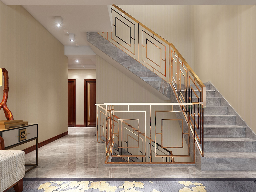 兰花苑别墅680平米-中式风格装修案例-二层楼梯