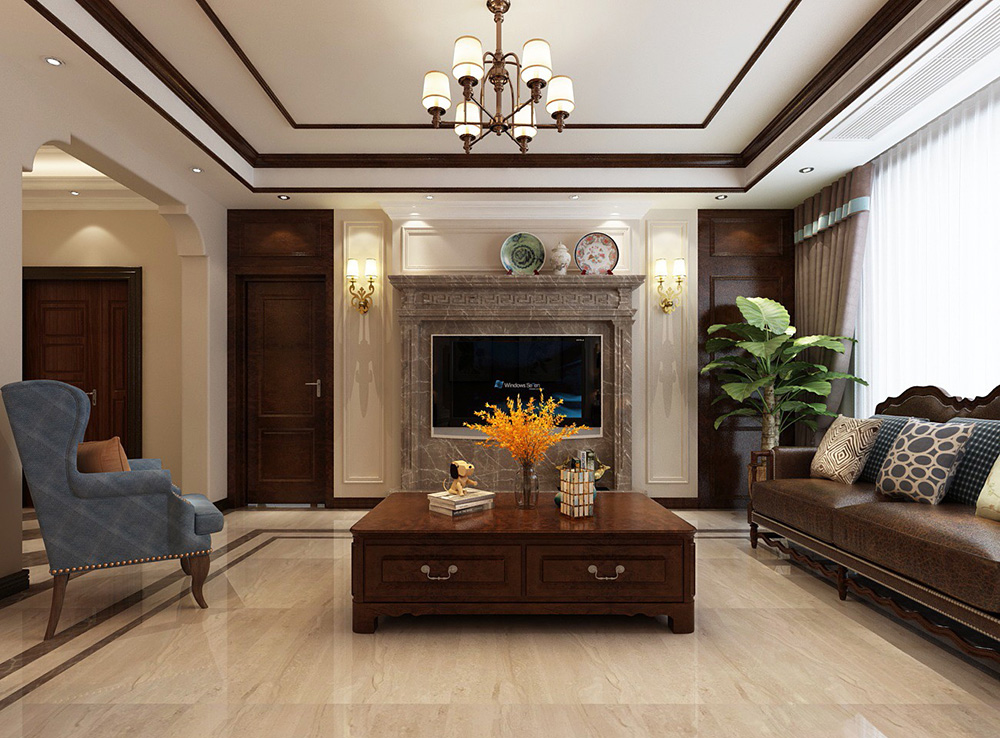 美式风格室内装修效果图-恒大御景半岛平层280平米-室内客厅装修