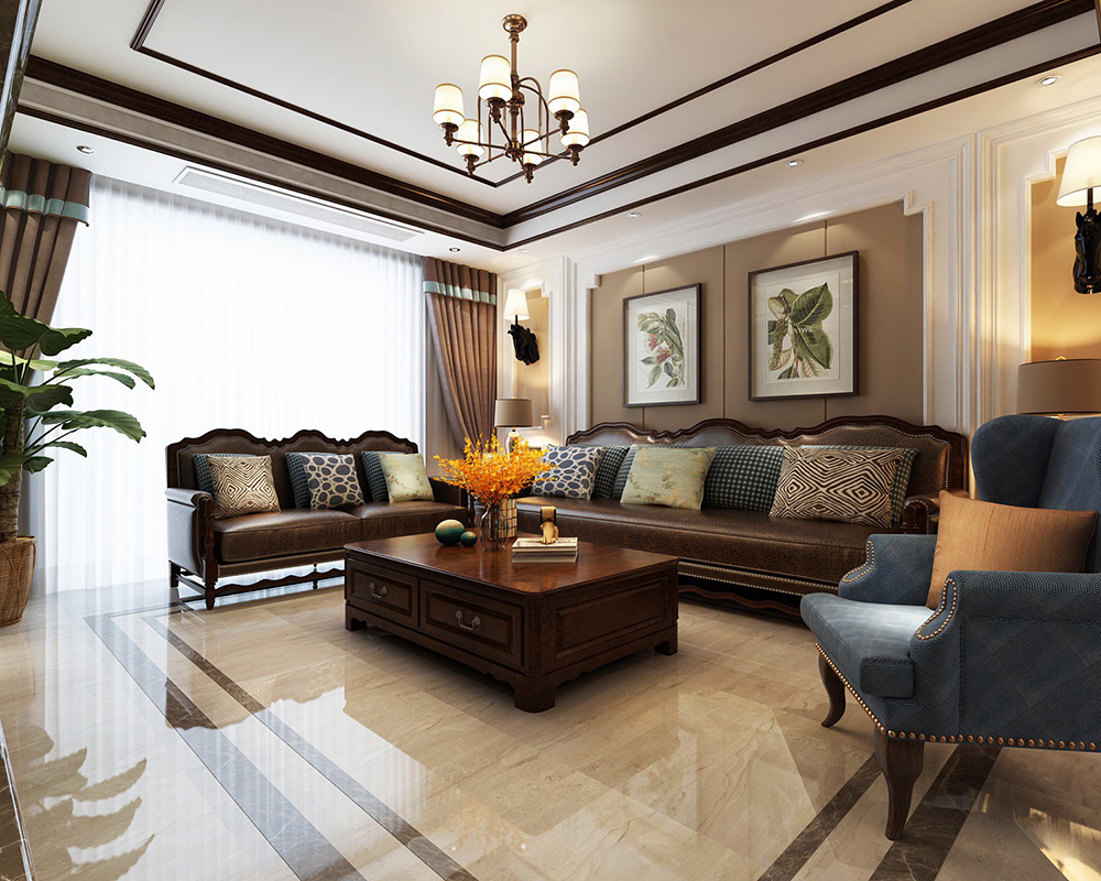 美式风格室内装修效果图-恒大御景半岛平层280平米-室内客厅沙发