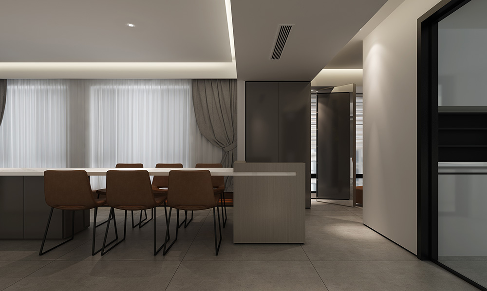 极简风格室内装修设计效果图-悦江上品四居210平米-室内餐厅装修设计
