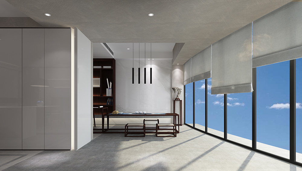 新中式风格室内装修设计效果图-雅颂流花君庭平层-室内茶室装修设计