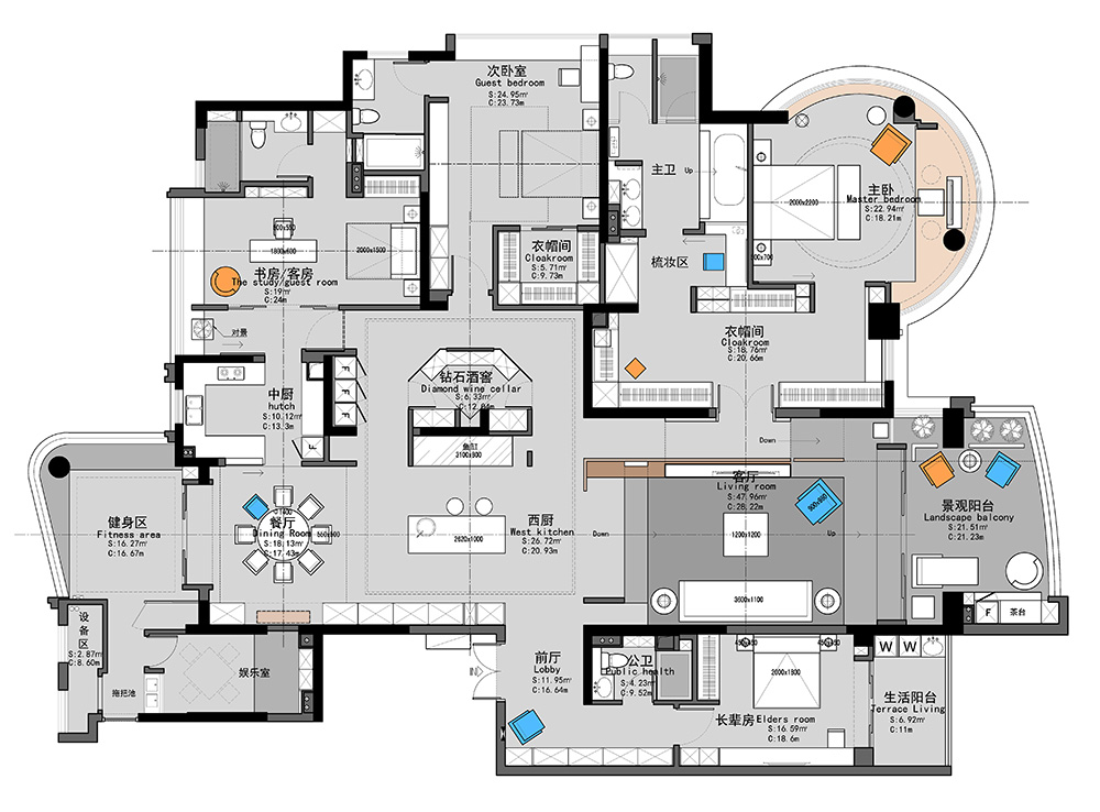 现代简约风格室内装修设计效果图-钻石之家富春山居-室内装修设计平面图