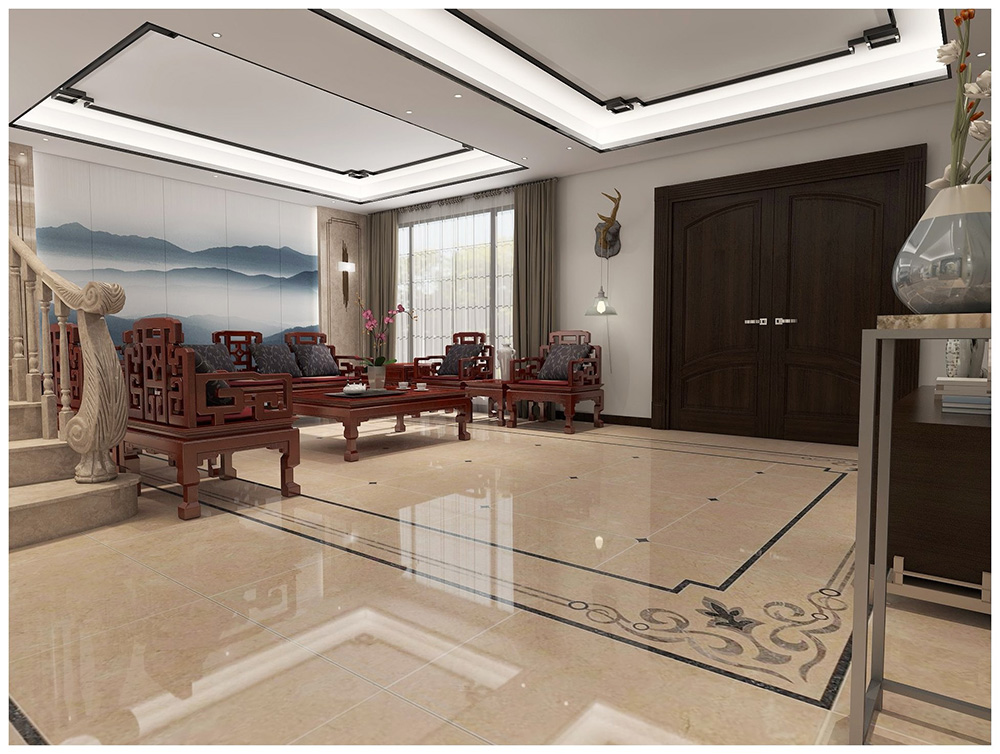 新中式风格别墅装修设计效果图-美的海岸花园别墅366平米-别墅客厅装修设计