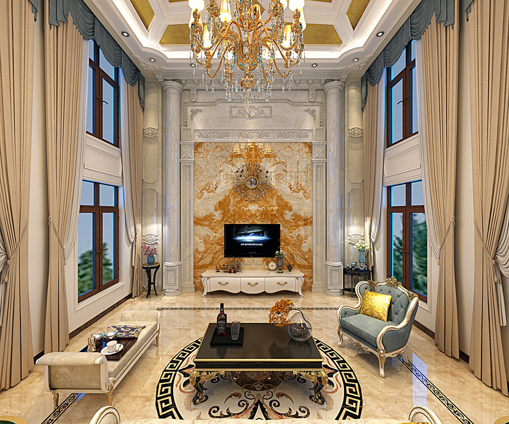 欧式风格别墅装修设计效果图-万科水晶城别墅425平米-别墅装修设计客厅