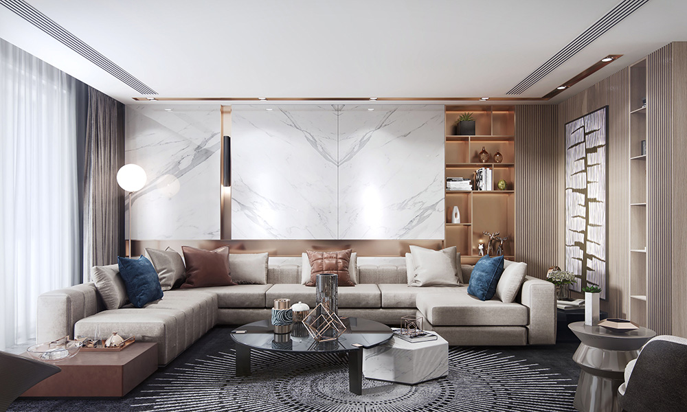 现代简约风格室内装修设计效果图-客厅沙发