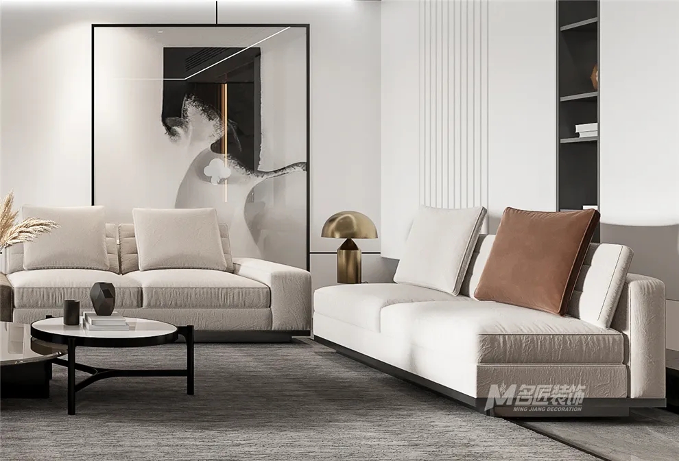 装修公司黑白灰轻奢经典风格-客厅沙发