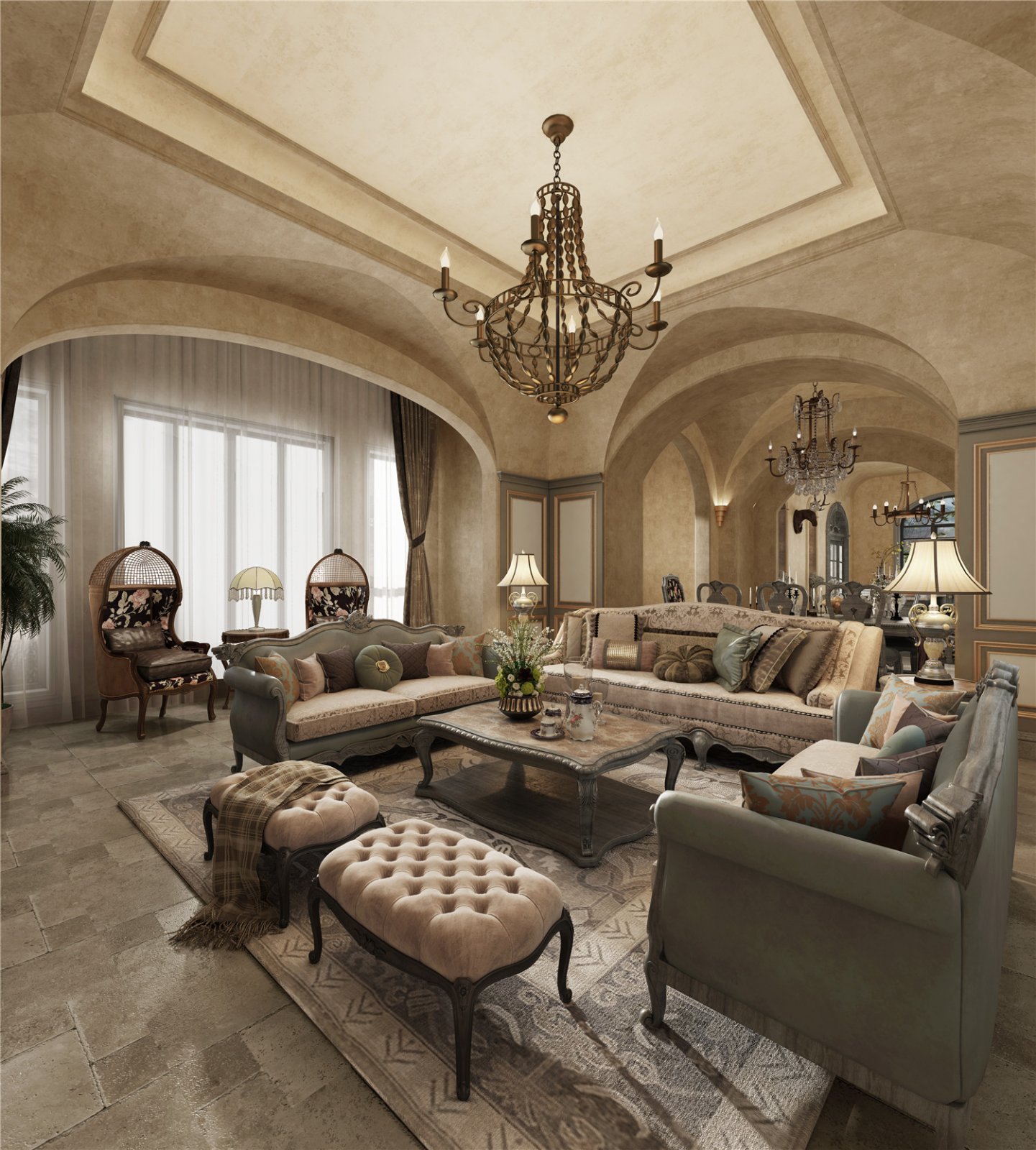 装修案例欧式罗马风格室内装修效果图-客厅