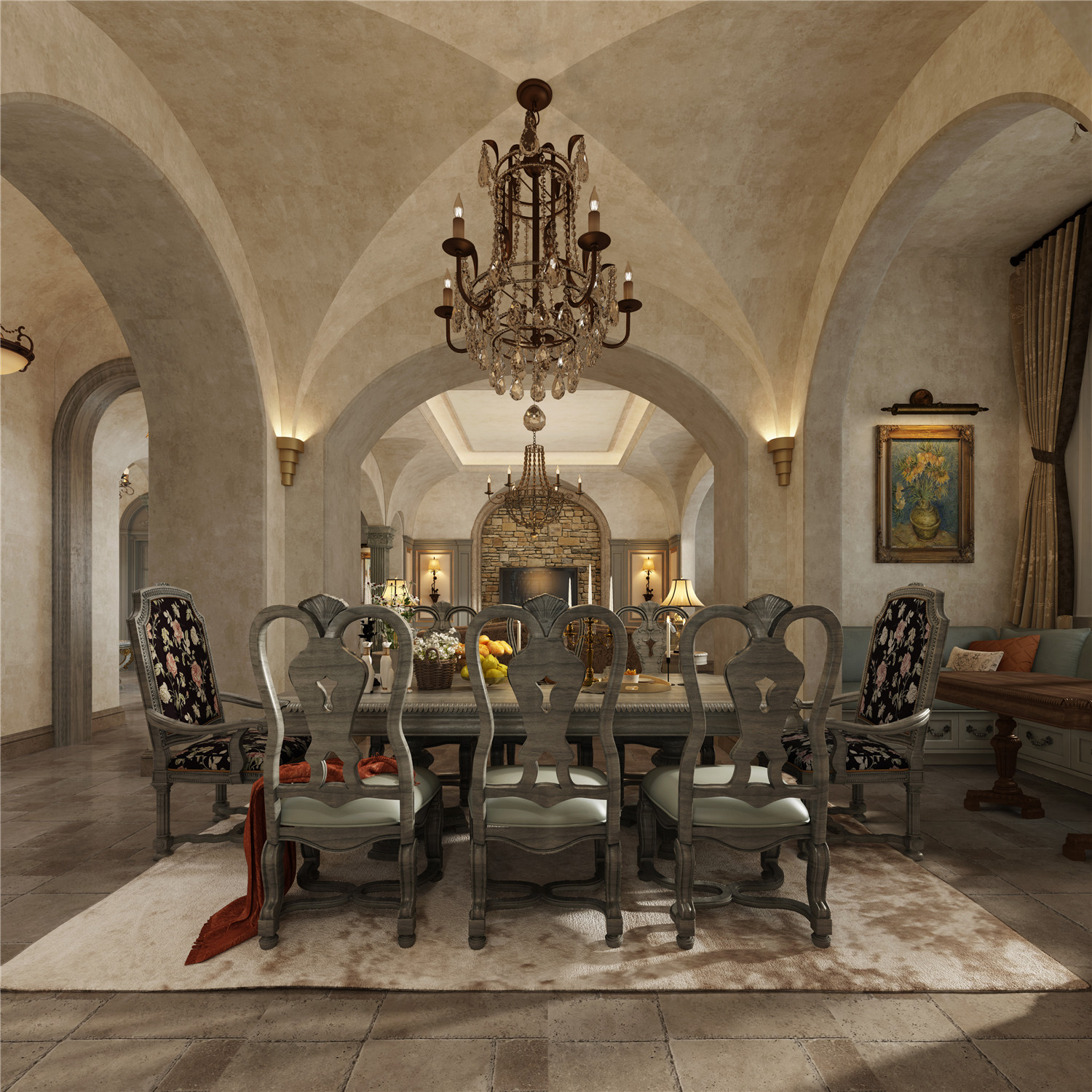 装修案例欧式罗马风格室内装修效果图-餐厅