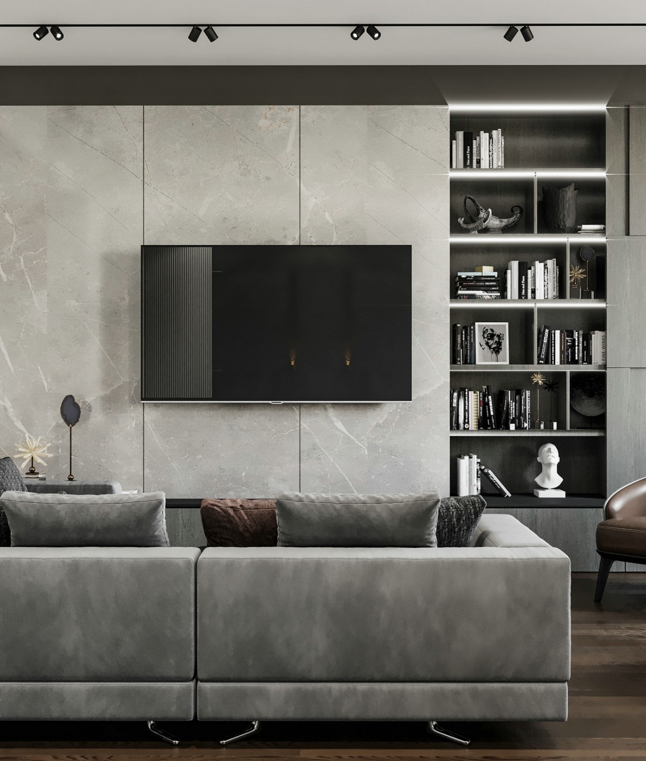 现代极简风格家装设计室内装修效果图-客厅电视背景墙