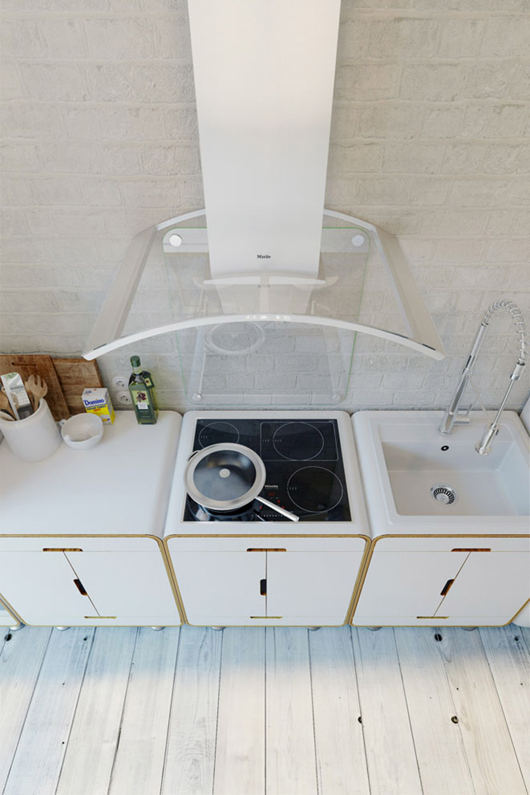 纯白优雅工业风格室内家装设计-厨房