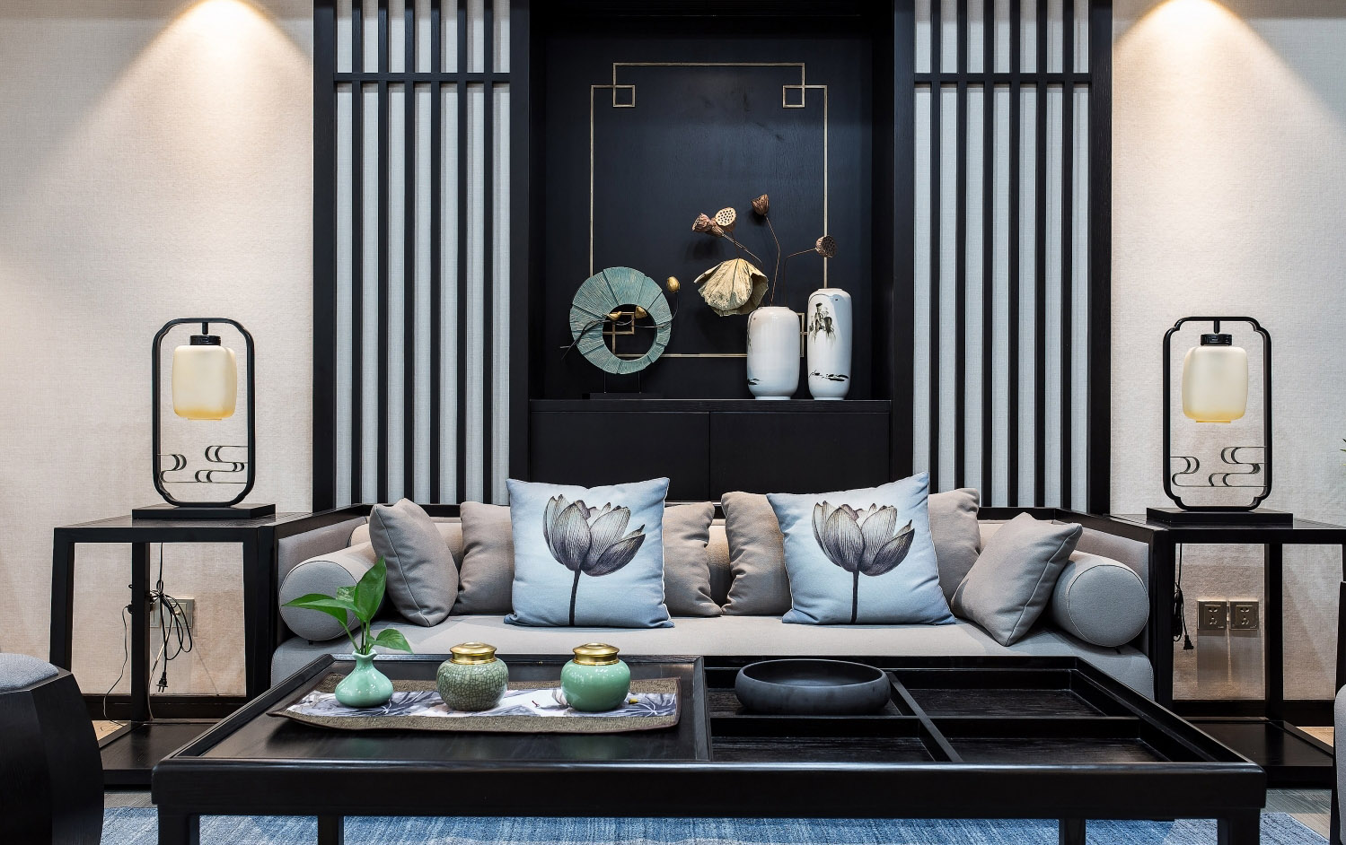 新中式风格家装设计室内装修效果图-客厅