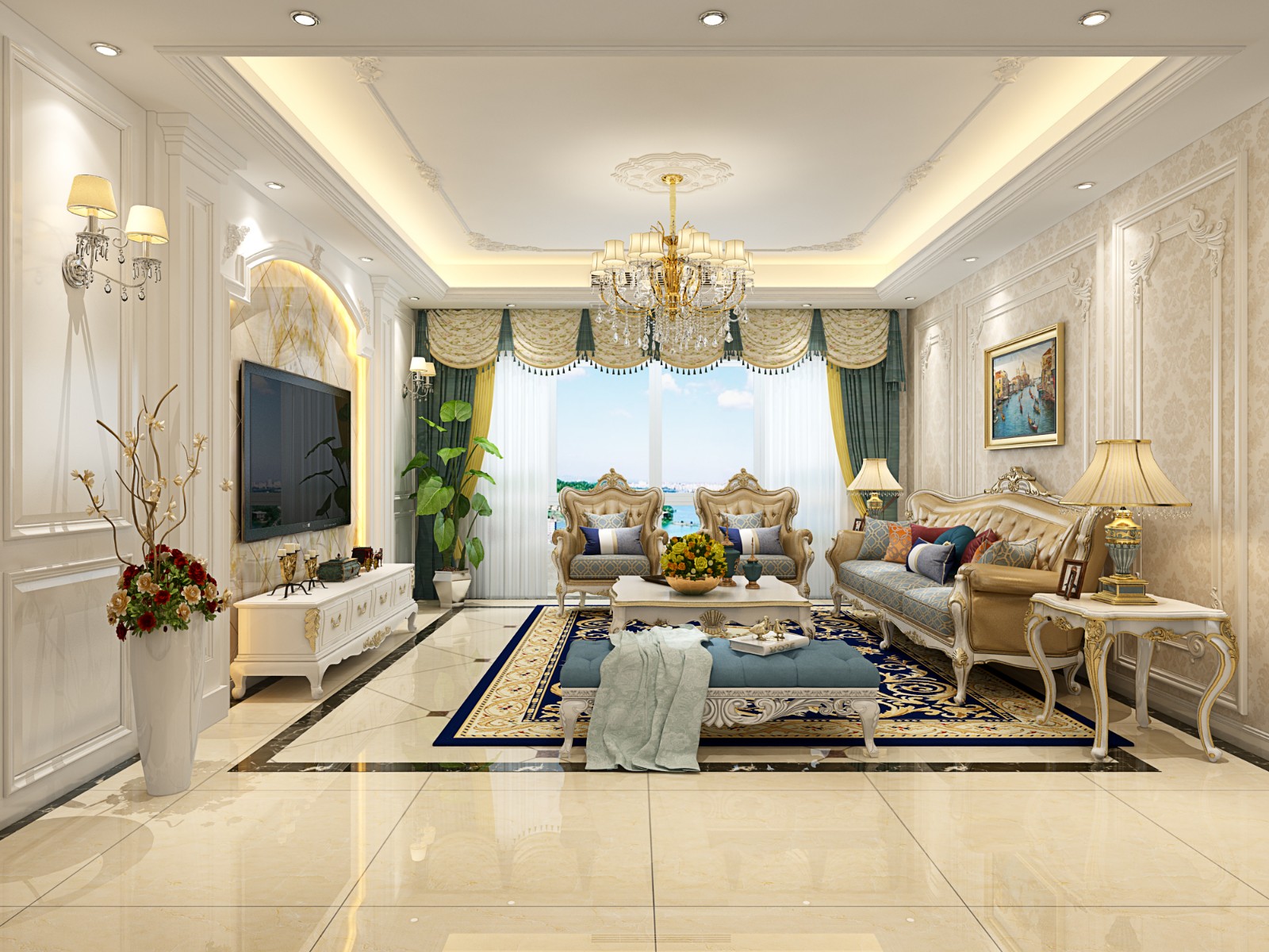 欧式奢华风格家装设计室内装修效果图-客厅