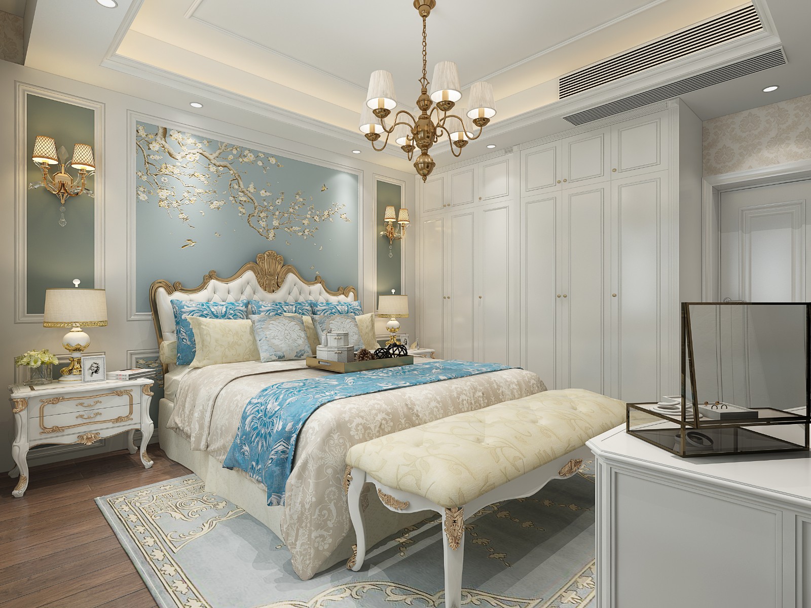 欧式奢华风格家装设计室内装修效果图-次卧