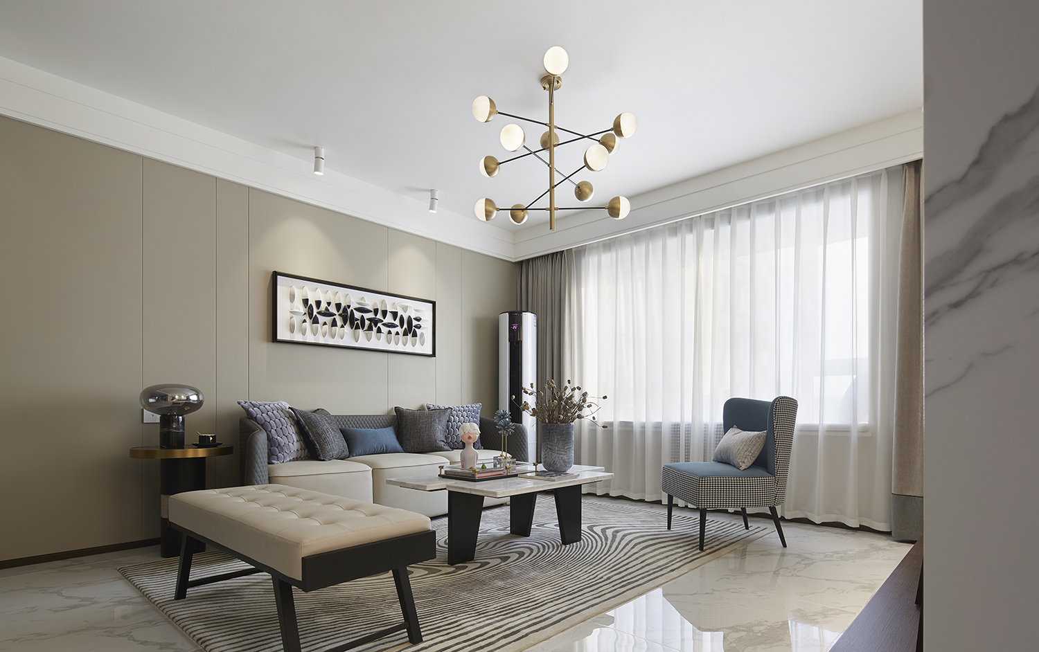 港式现代风格室内家装案例效果图-客厅沙发