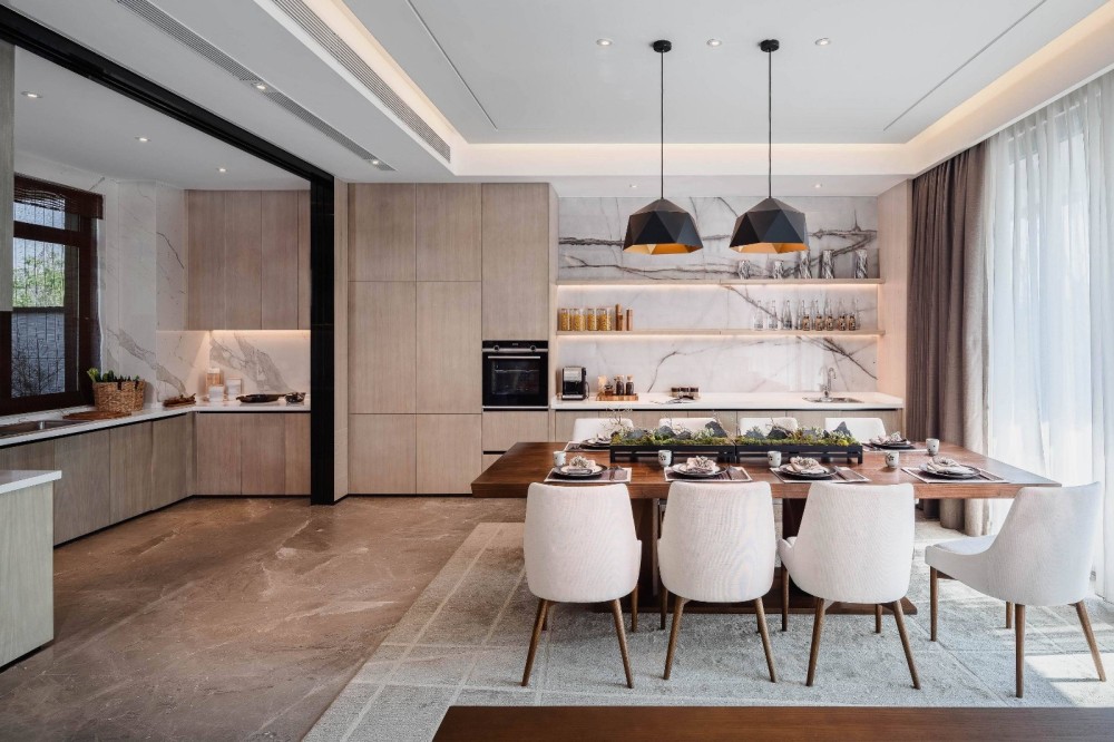 新中式风格别墅室内设计案例-餐厨厅
