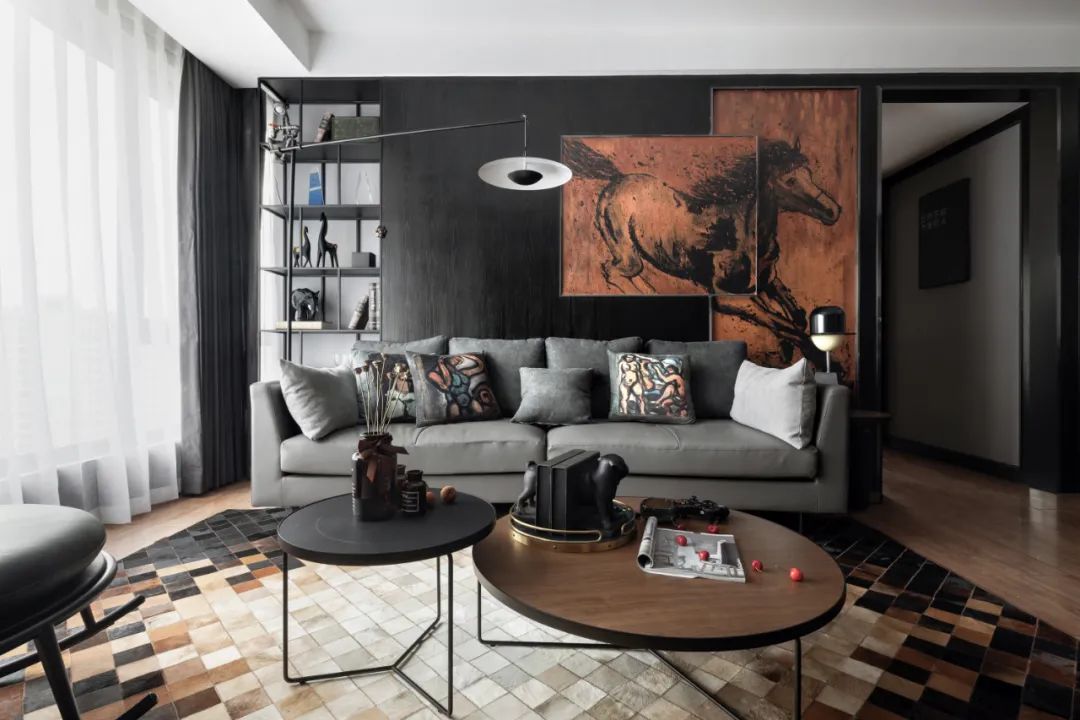 现代复古混搭风格室内设计家装案例-客厅沙发茶几