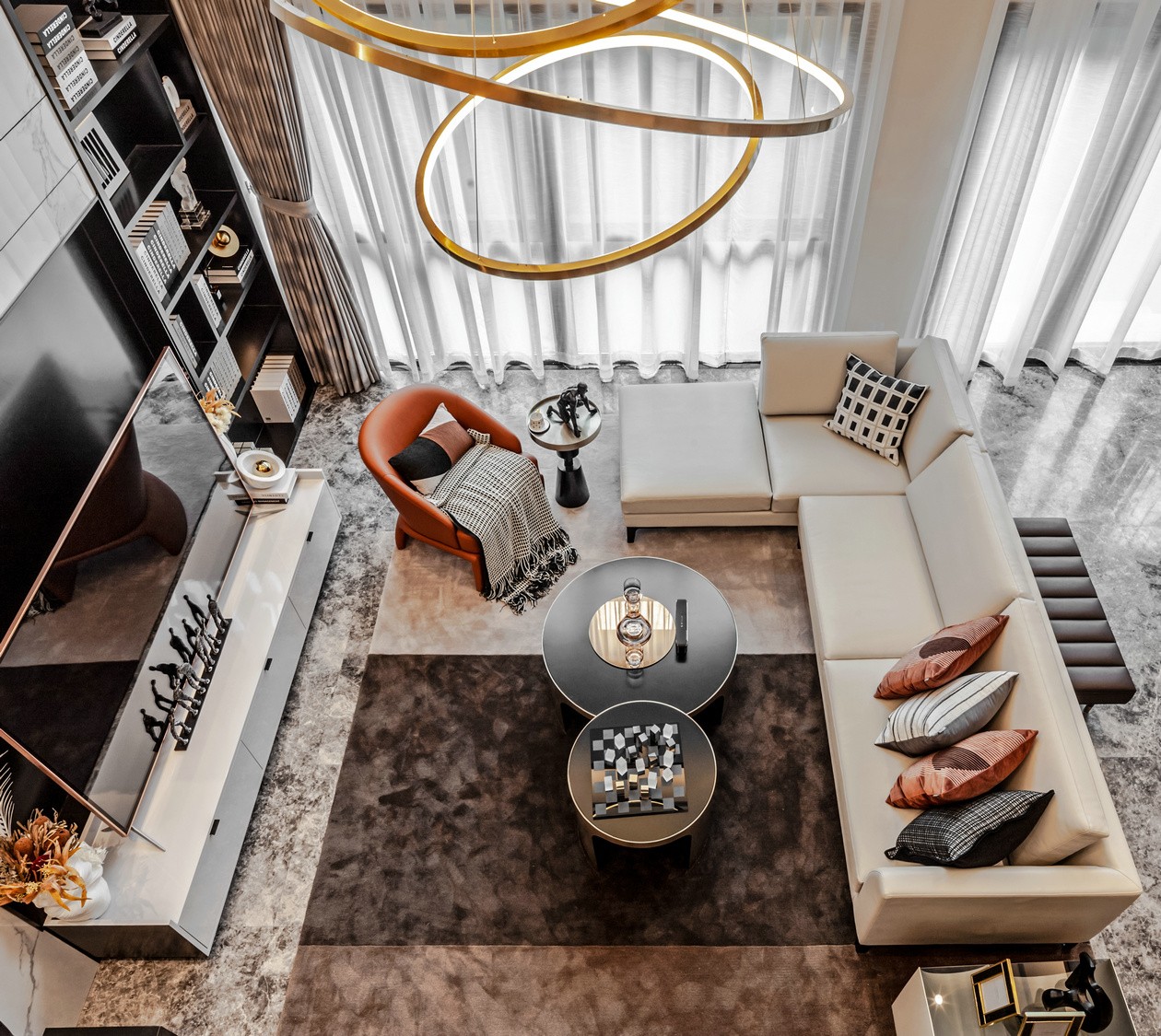 现代轻奢风格复式室内设计家装案例-客厅沙发